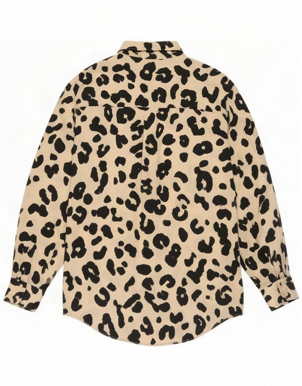 Zara Womens Shirt Blouse UK 14 Medium Beige Animal Print Polyester