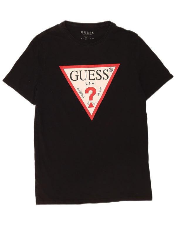 Guess Mens Slim Fit Graphic T-Shirt Top Medium Black Cotton