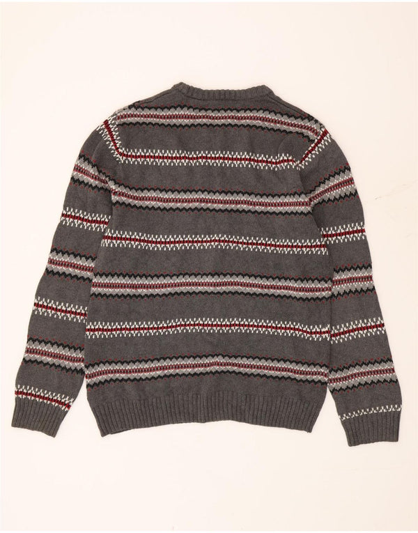 Chaps Mens Boat Neck Jumper Sweater Small Grey Fair Isle Cotton