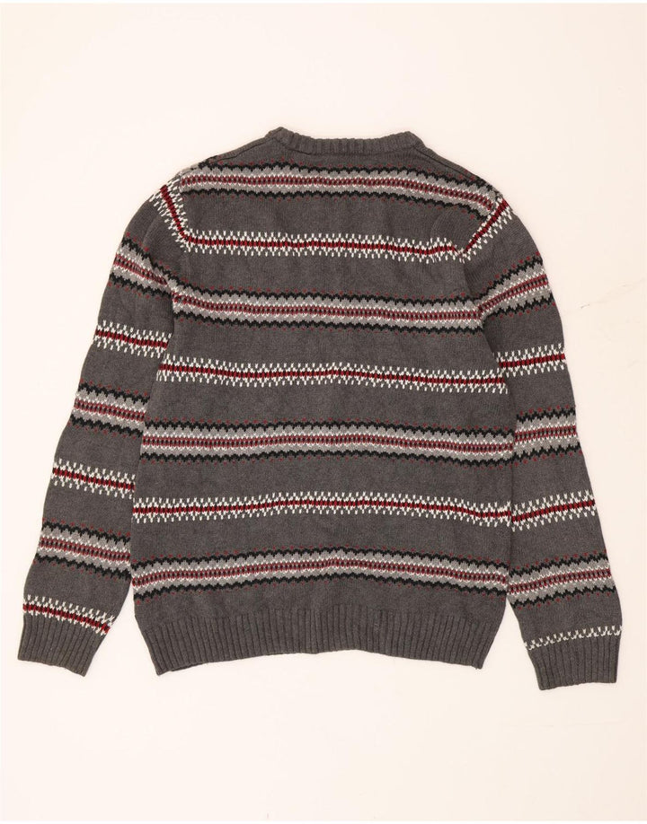 Chaps Mens Boat Neck Jumper Sweater Small Grey Fair Isle Cotton