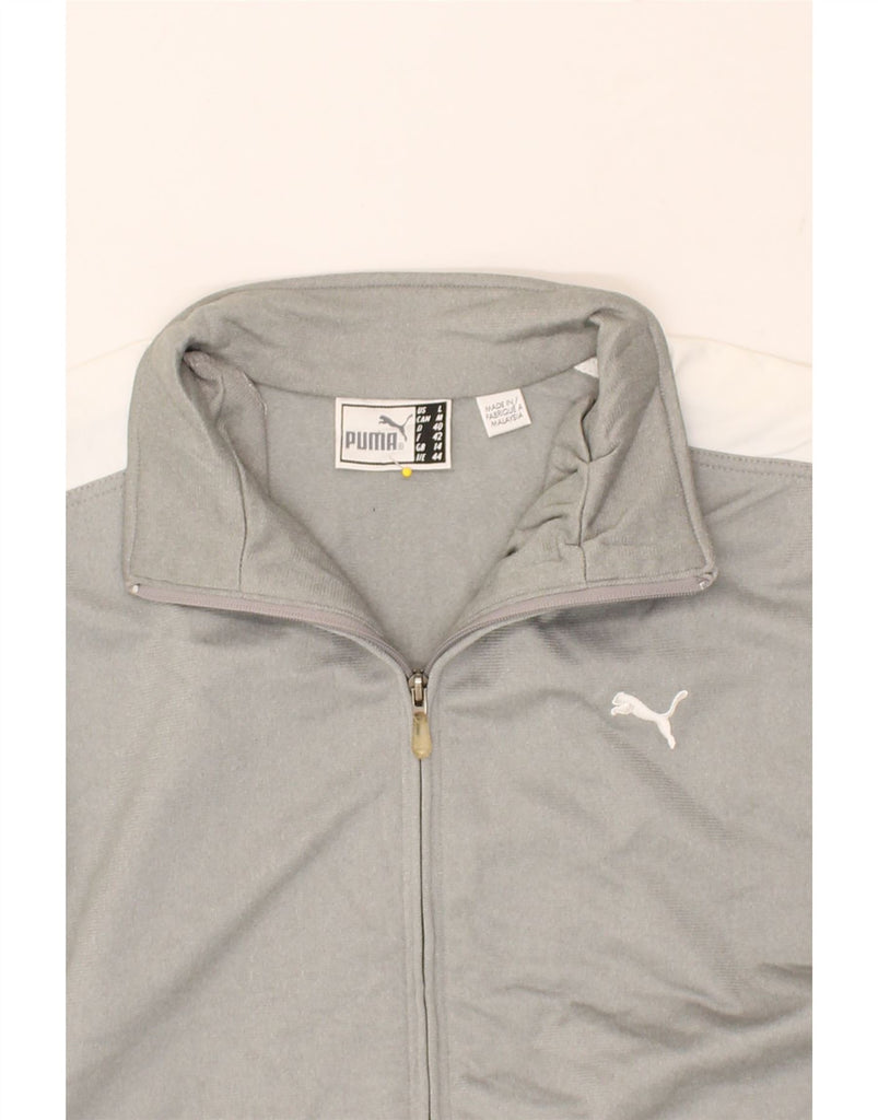 PUMA Womens Tracksuit Top Jacket UK 14 Large  Grey Colourblock Polyester | Vintage Puma | Thrift | Second-Hand Puma | Used Clothing | Messina Hembry 