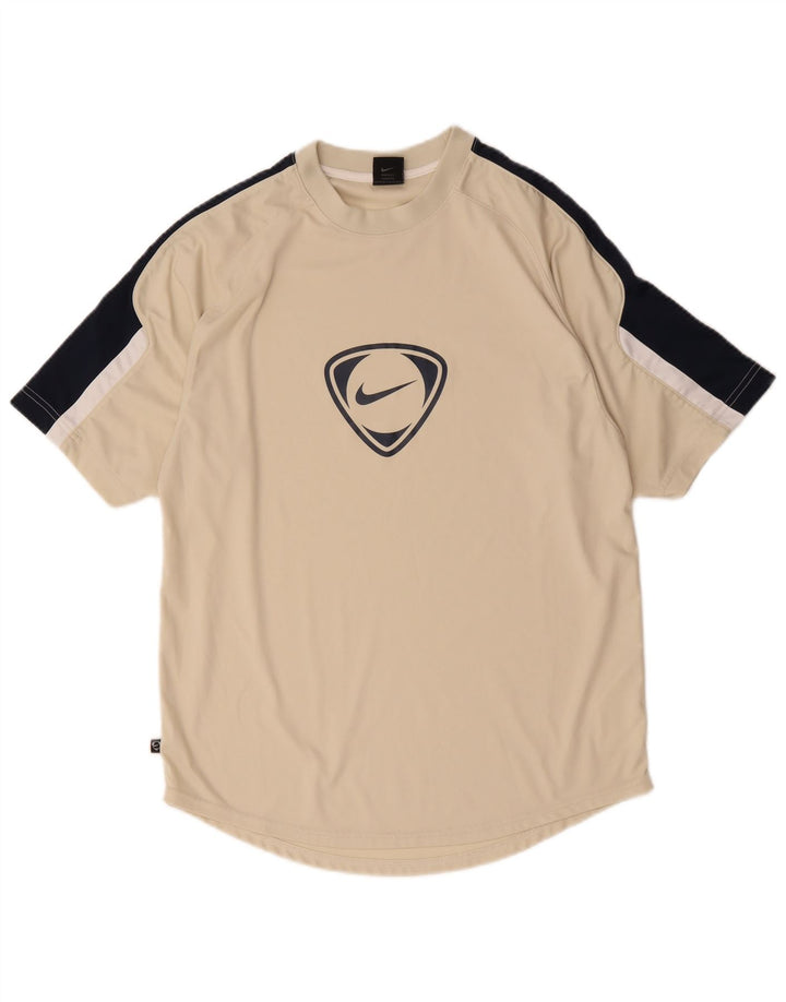 Nike Mens T-Shirt Top UK 39/41 Medium Beige Colourblock Polyester