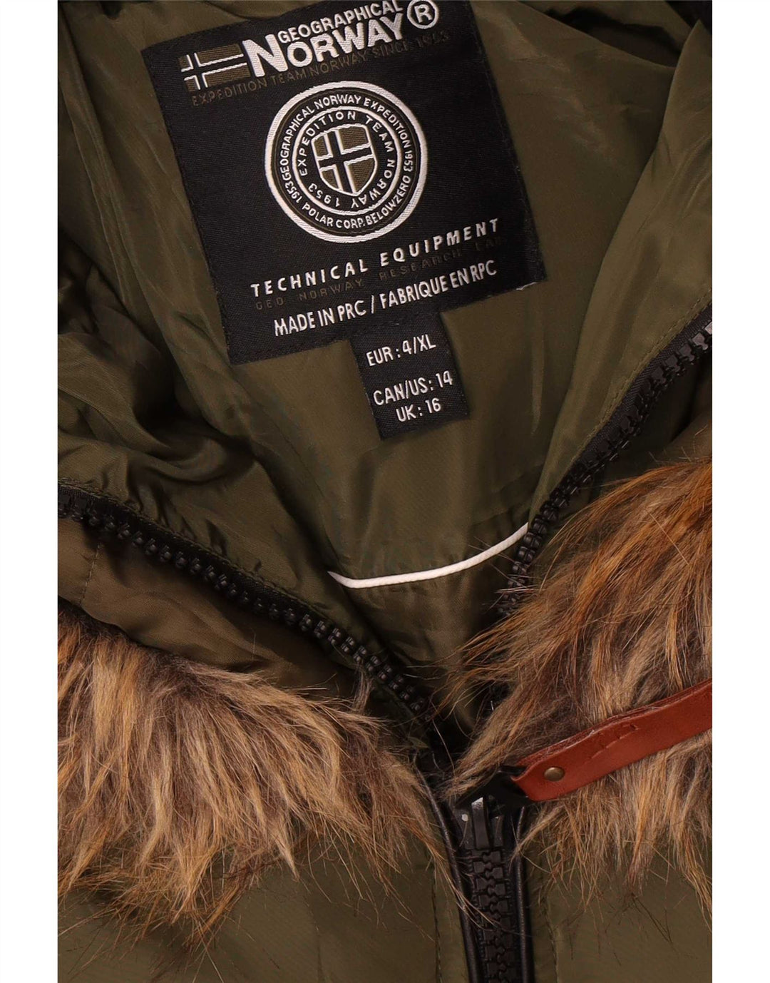Norway Womens Hooded Padded Jacket UK 16 Large  Khaki Polyester