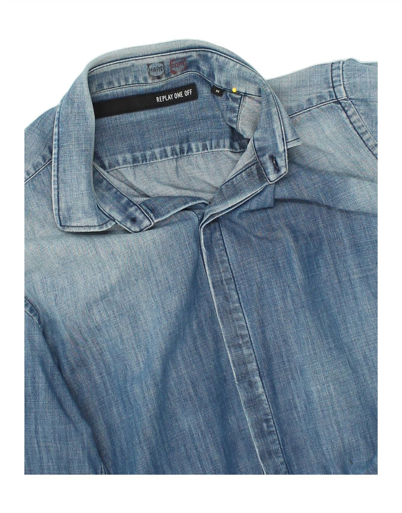 REPLAY Mens Denim Shirt Medium Blue Cotton | Vintage Replay | Thrift | Second-Hand Replay | Used Clothing | Messina Hembry 
