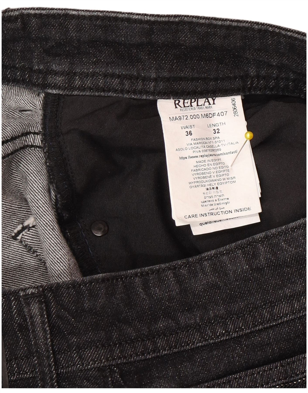 Replay Mens Grover Straight Jeans W36 L32 Grey Cotton
