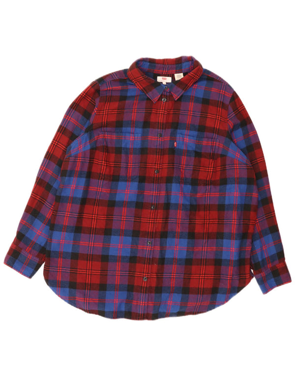 Levi's Womens Flannel Shirt UK 18 XL Red Check Cotton