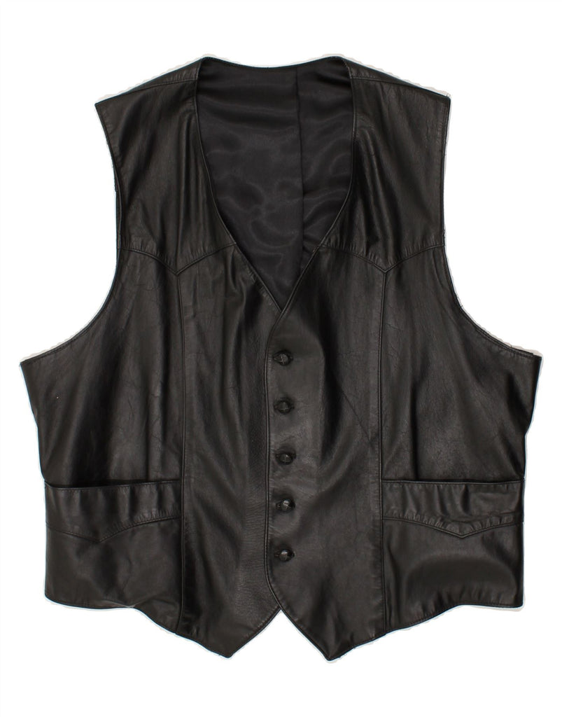 VINTAGE Mens Leather Waistcoat Medium Black | Vintage Vintage | Thrift | Second-Hand Vintage | Used Clothing | Messina Hembry 