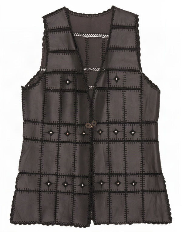 Vintage Womens Leather Waistcoat UK 16 Large Black