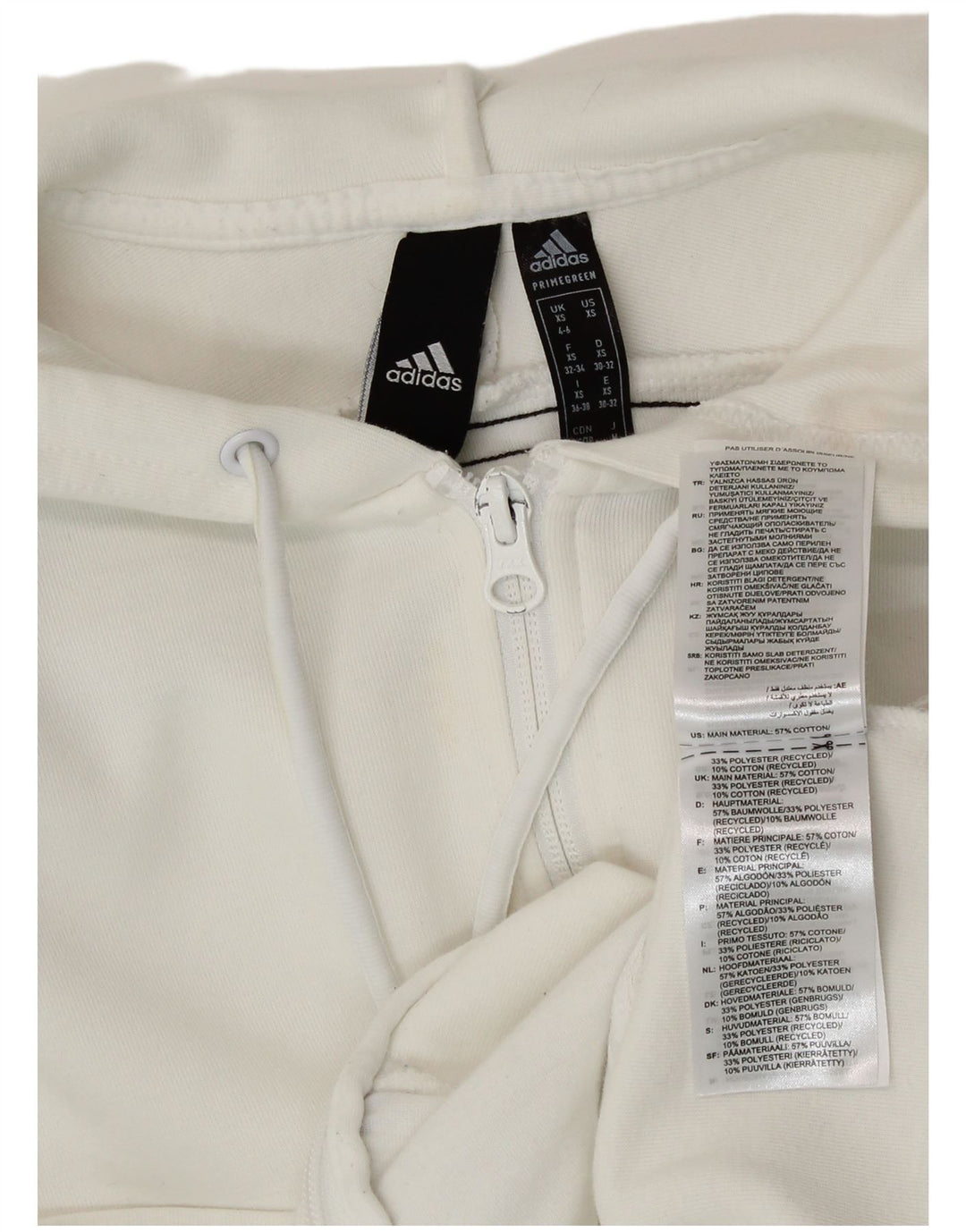 ADIDAS Womens Zip Hoodie Sweater UK 4/6 XS White Cotton
