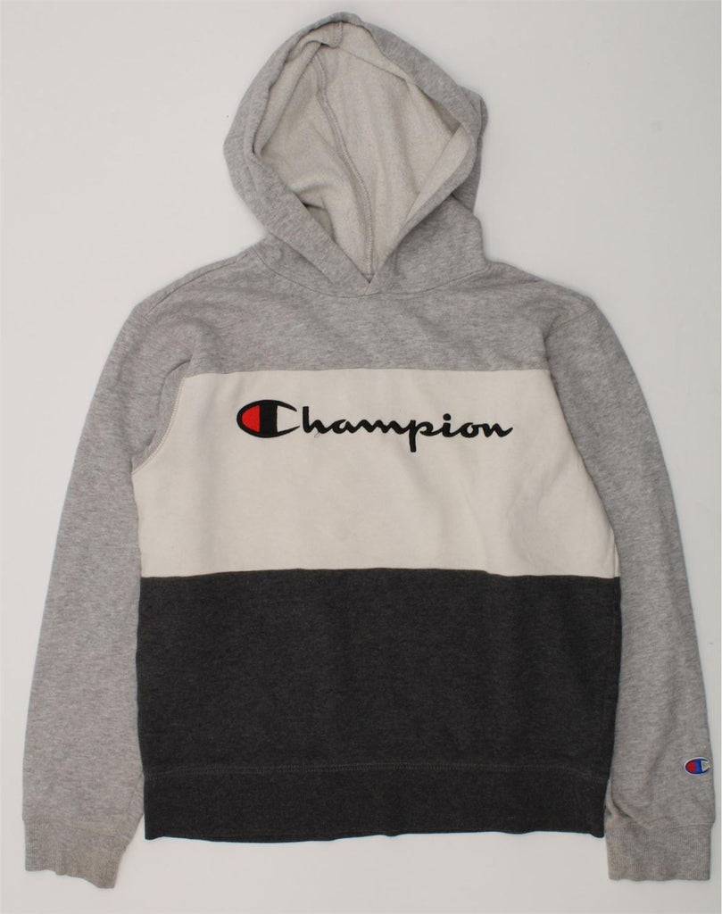 CHAMPION Girls Graphic Hoodie Jumper 15-16 Years L Black Colourblock | Vintage Champion | Thrift | Second-Hand Champion | Used Clothing | Messina Hembry 