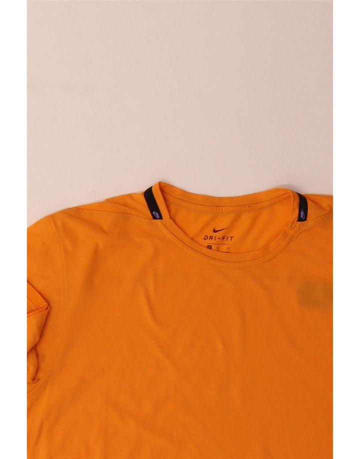 NIKE Mens Dri Fit T-Shirt Top Medium Orange Cotton