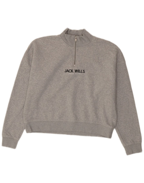 Jack Wills Womens Oversized Graphic Sweatshirt Jumper UK 12 Medium Grey