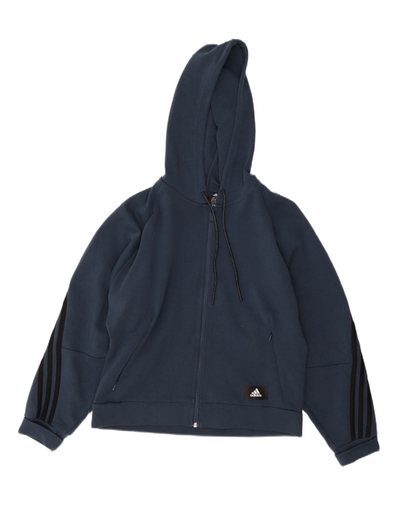 ADIDAS Womens Zip Hoodie Sweater UK 12/14 Medium Navy Blue Cotton Vintage Adidas and Second-Hand Adidas from Messina Hembry 
