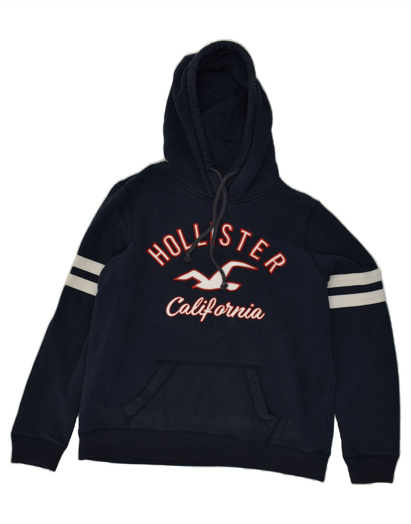 HOLLISTER Mens Graphic Hoodie Jumper Large Navy Blue | Vintage Hollister | Thrift | Second-Hand Hollister | Used Clothing | Messina Hembry 