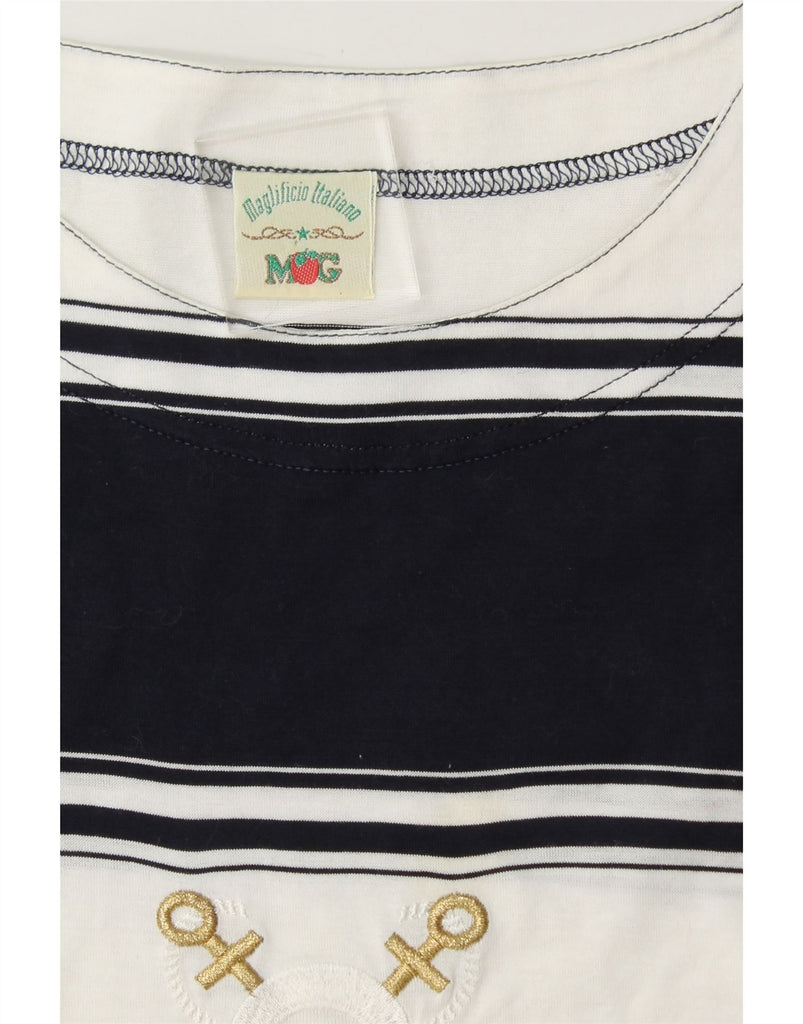 VINTAGE Womens T-Shirt Top UK 12 Medium Navy Blue Striped Vintage Vintage and Second-Hand Vintage from Messina Hembry 
