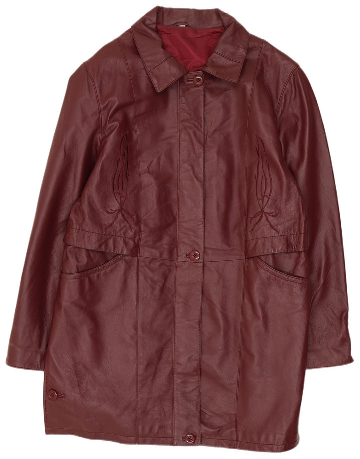 Vintage Womens Leather Coat IT 48 XL Maroon Leather