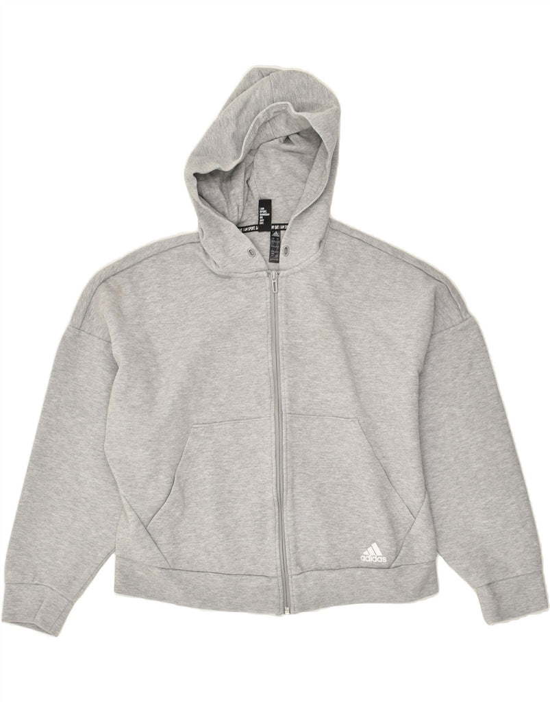 ADIDAS Womens Zip Hoodie Sweater UK 16/18 Large Grey Cotton | Vintage Adidas | Thrift | Second-Hand Adidas | Used Clothing | Messina Hembry 