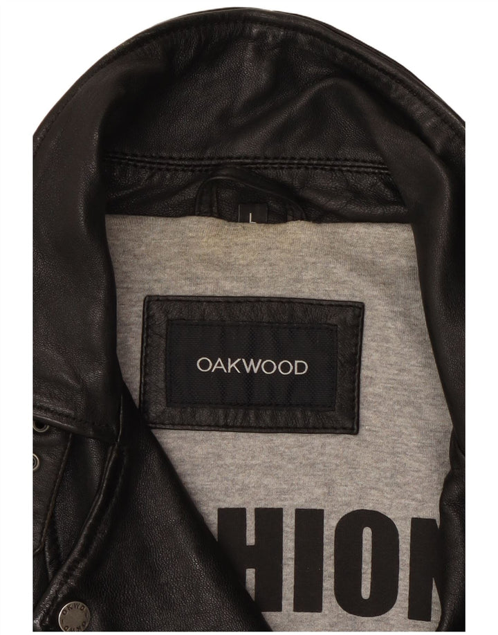 Oakwood Womens Leather Biker Jacket UK 14 Large Black Leather