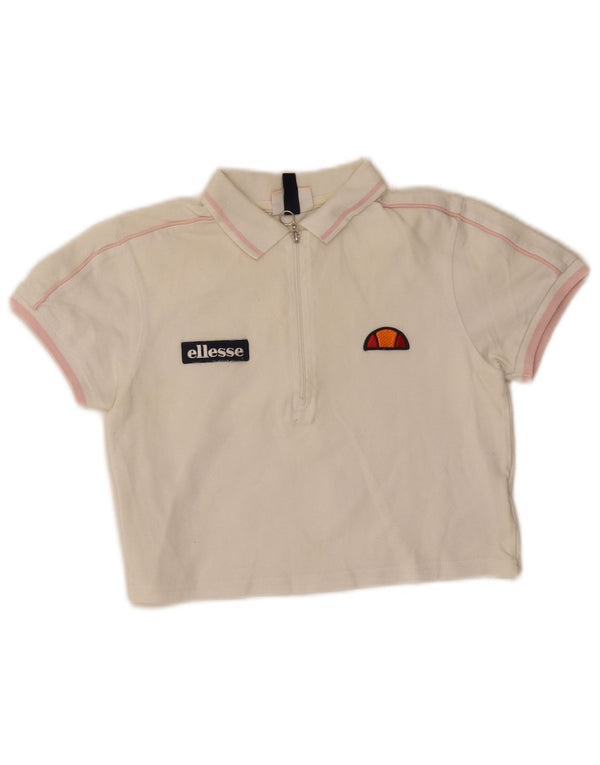Ellesse Womens Graphic Crop Polo Shirt UK 6 XS White Cotton