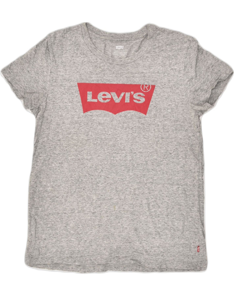 LEVI'S Womens Graphic T-Shirt Top UK 12 Medium Grey Cotton | Vintage Levi's | Thrift | Second-Hand Levi's | Used Clothing | Messina Hembry 