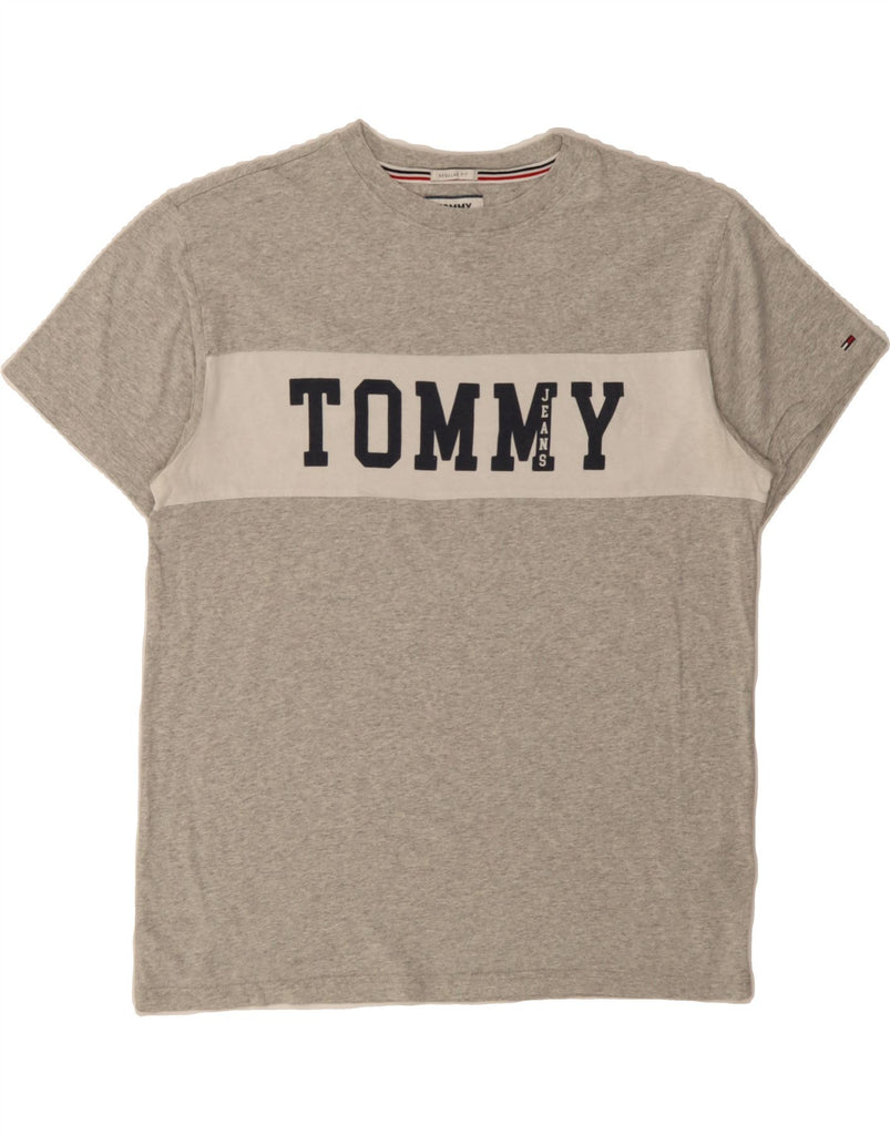 TOMMY HILFIGER Mens Graphic T-Shirt Top Medium Grey Colourblock Vintage Tommy Hilfiger and Second-Hand Tommy Hilfiger from Messina Hembry 