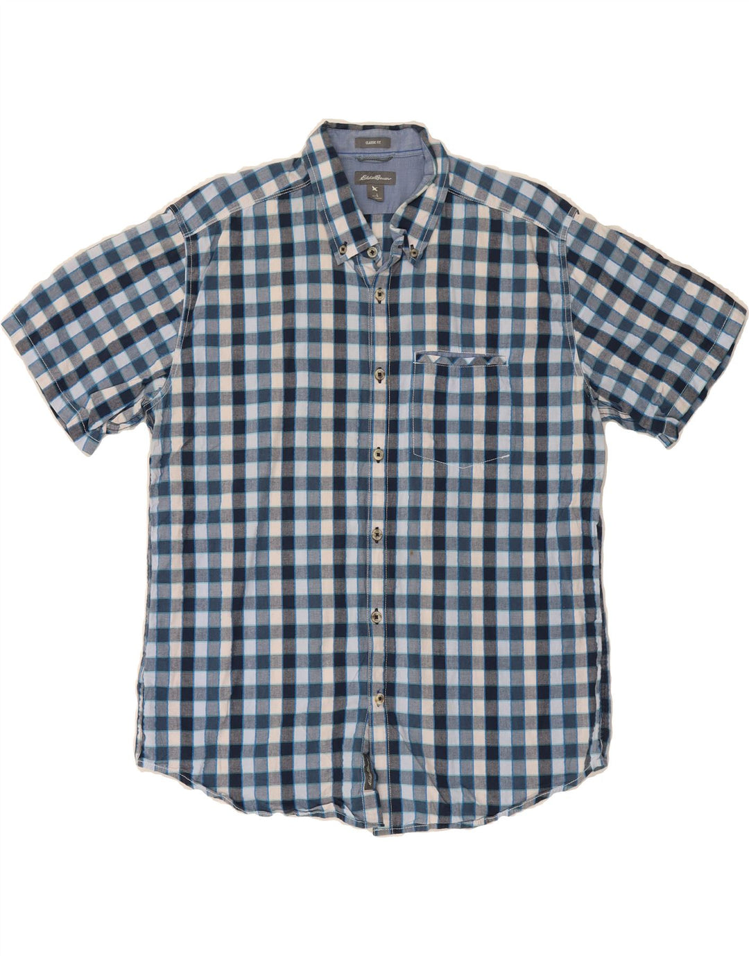 EDDIE BAUER Mens Classic Fit Short Sleeve Shirt Large Blue Check Cotton Vintage Eddie Bauer and Second-Hand Eddie Bauer from Messina Hembry 