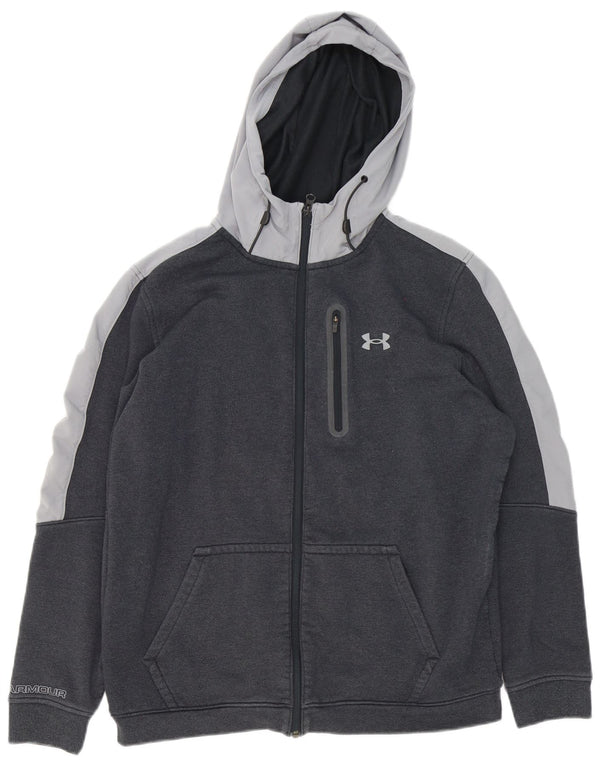 Under Armour Mens Zip Hoodie Sweater Large Grey Colourblock Cotton