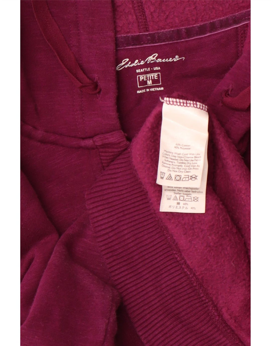 EDDIE BAUER Womens Petite Button Neck Hoodie Jumper UK 14 Medium Purple