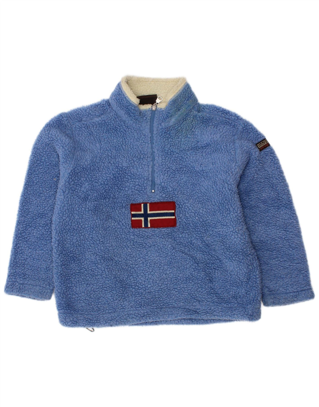 NAPAPIJRI Boys Graphic Zip Neck Fleece Jumper 3-4 Years Blue Polyester