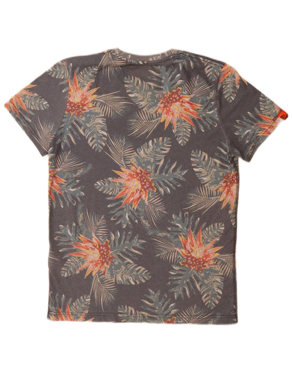 Superdry Mens Graphic T-Shirt Top Large Grey Floral Polyester