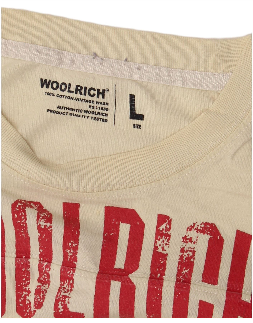 Woolrich Mens Graphic Top Long Sleeve Large Beige Cotton