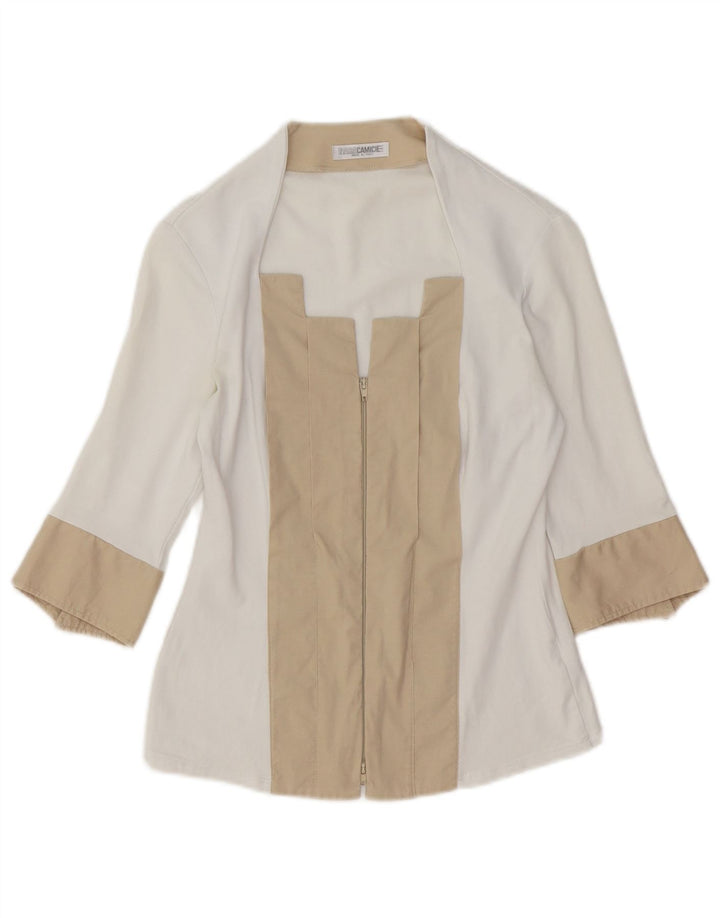 Naracamicie Womens 3/4 Sleeve Shirt Blouse UK 10 Small White Colourblock