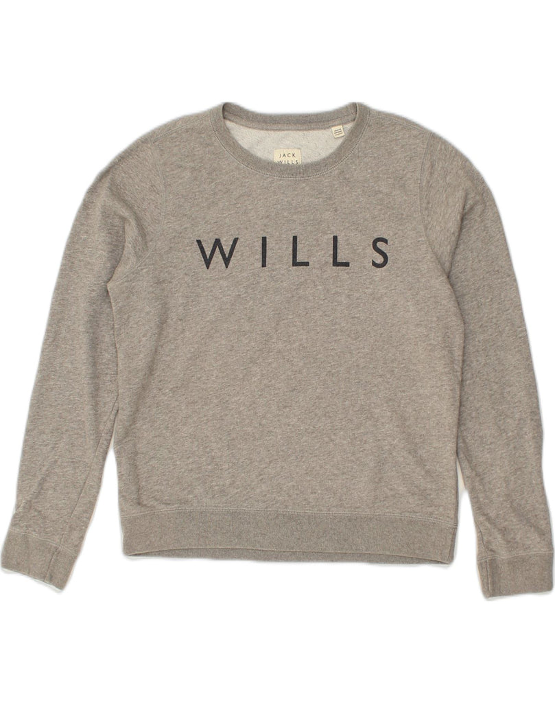 JACK WILLS Womens Graphic Sweatshirt Jumper UK 12 Medium Grey Cotton | Vintage Jack Wills | Thrift | Second-Hand Jack Wills | Used Clothing | Messina Hembry 