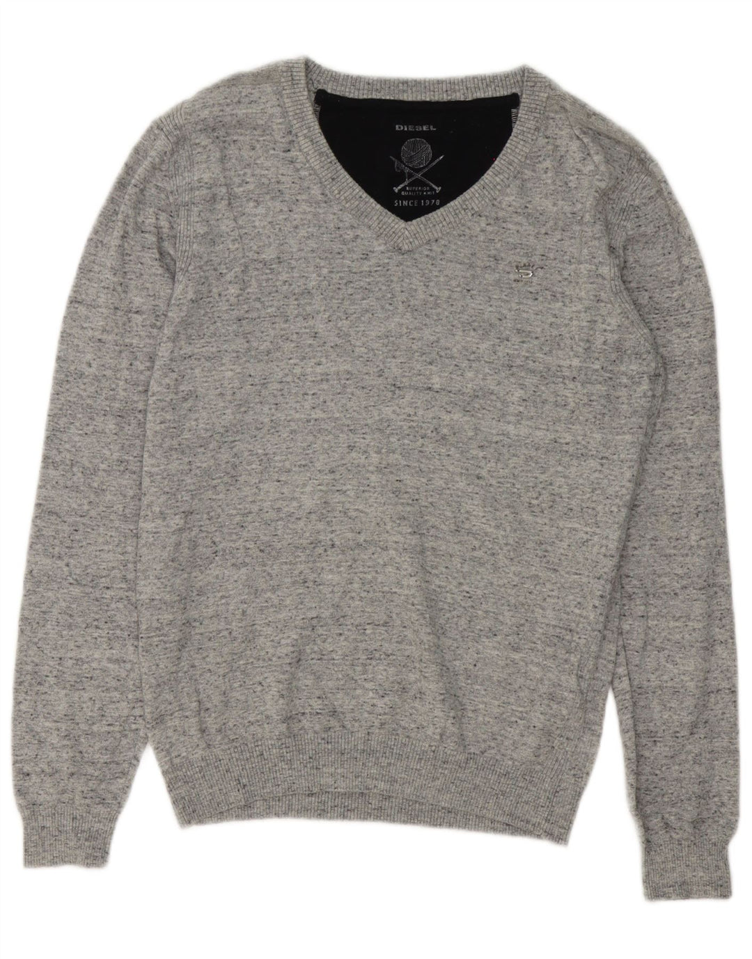 Diesel Mens V-Neck Jumper Sweater Small Grey Flecked Cotton