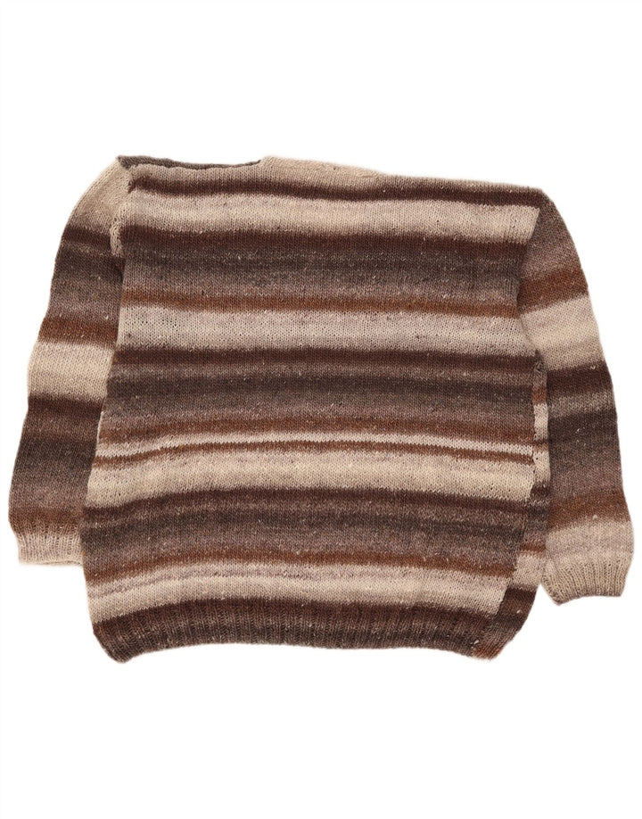 Vintage Mens V-Neck Jumper Sweater XL Brown Striped