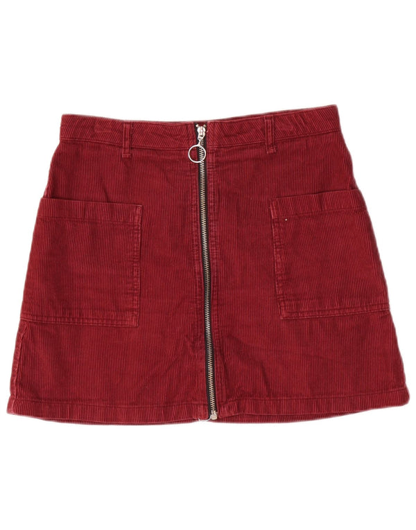 Topshop Womens Moto Corduroy Skirt UK 10 Small W28  Maroon Cotton
