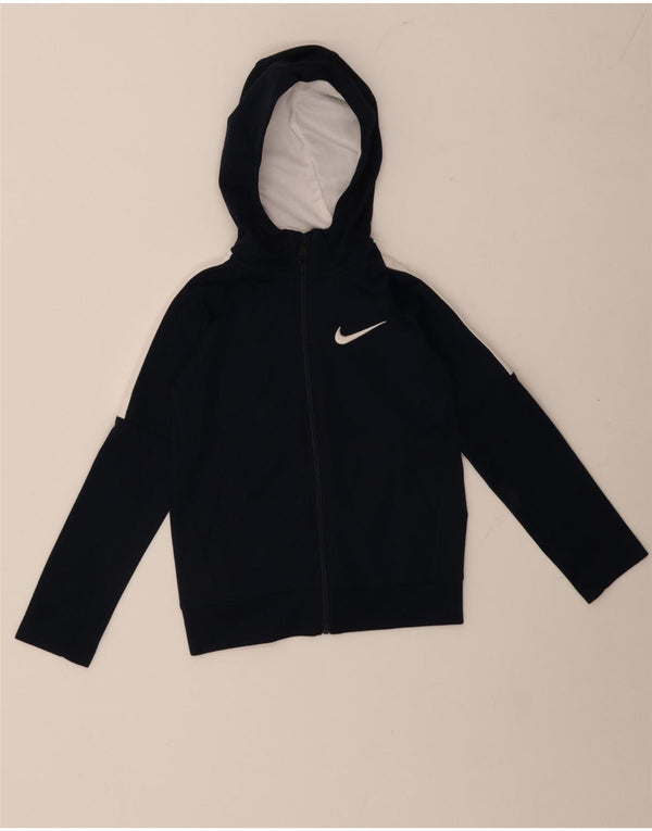 Nike Boys Zip Hoodie Sweater 4-5 Years Small Navy Blue Colourblock
