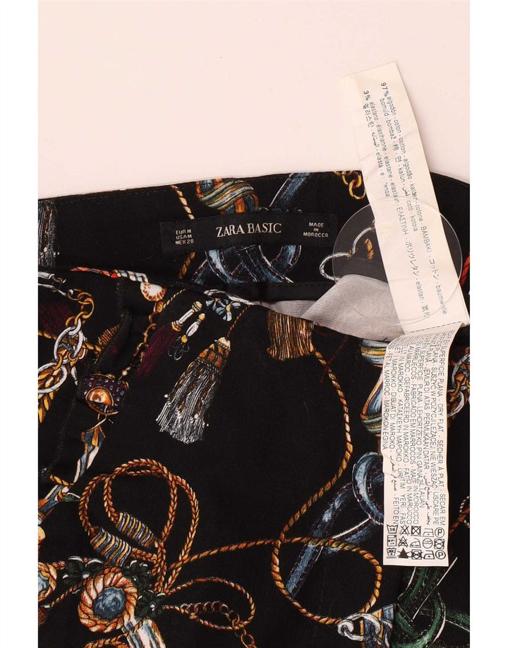 Zara Womens Abstract Pattern Casual Shorts Medium W28 Black Cotton
