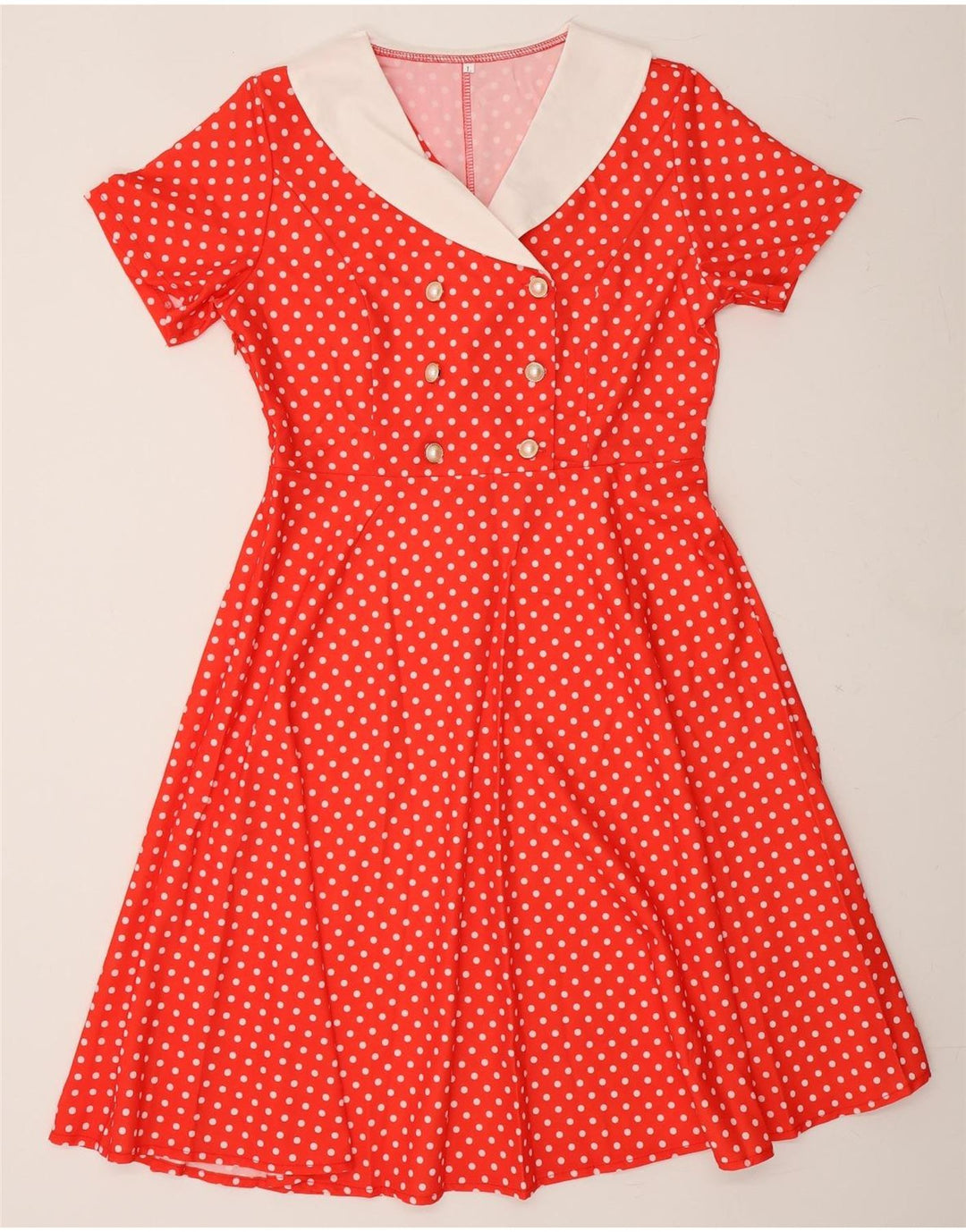 VINTAGE Womens A-Line Dress UK 14 Large Red Polka Dot Polyester Vintage Vintage and Second-Hand Vintage from Messina Hembry 