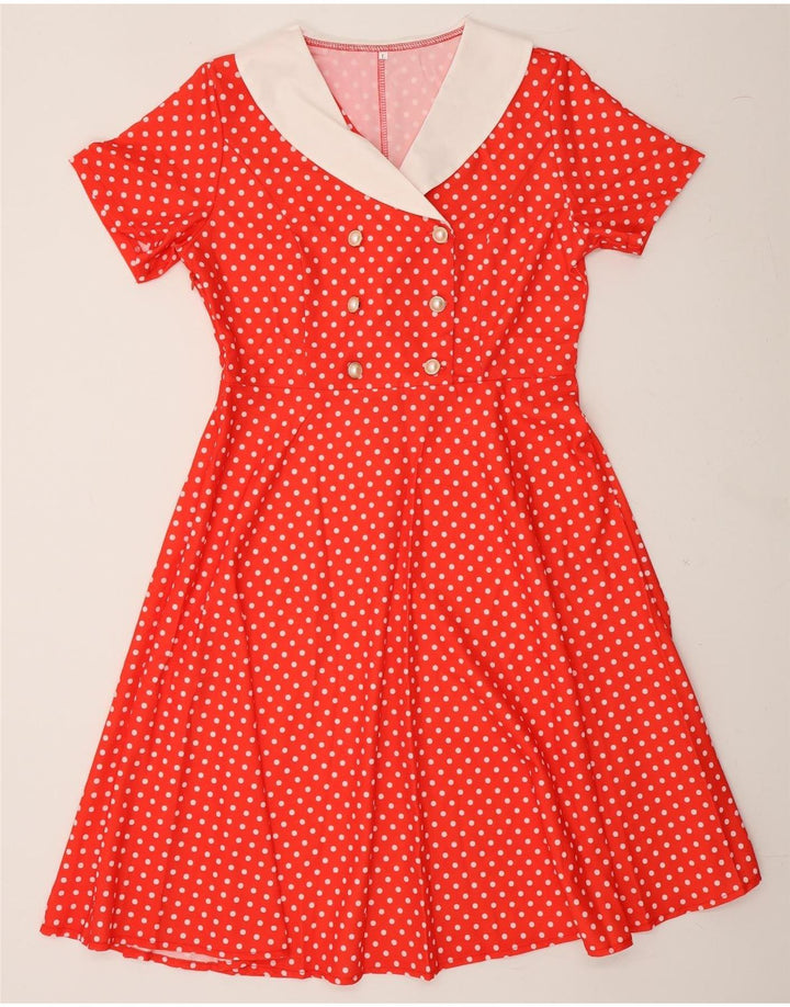 VINTAGE Womens A-Line Dress UK 14 Large Red Polka Dot Polyester Vintage Vintage and Second-Hand Vintage from Messina Hembry 