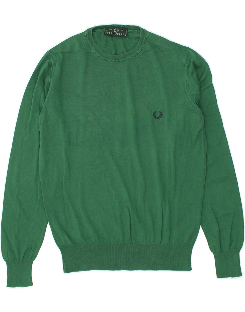 FRED PERRY Womens Crew Neck Jumper Sweater UK 14 Medium Green Cotton | Vintage Fred Perry | Thrift | Second-Hand Fred Perry | Used Clothing | Messina Hembry 