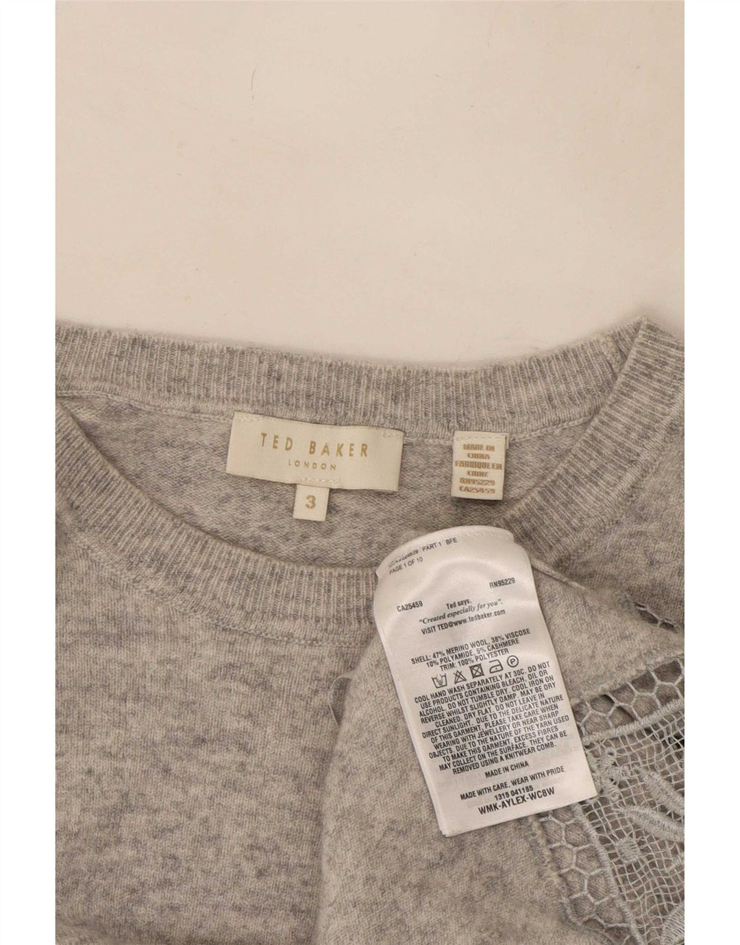 Ted Baker Womens Boat Neck Jumper Sweater Size 3 Medium Grey Wool