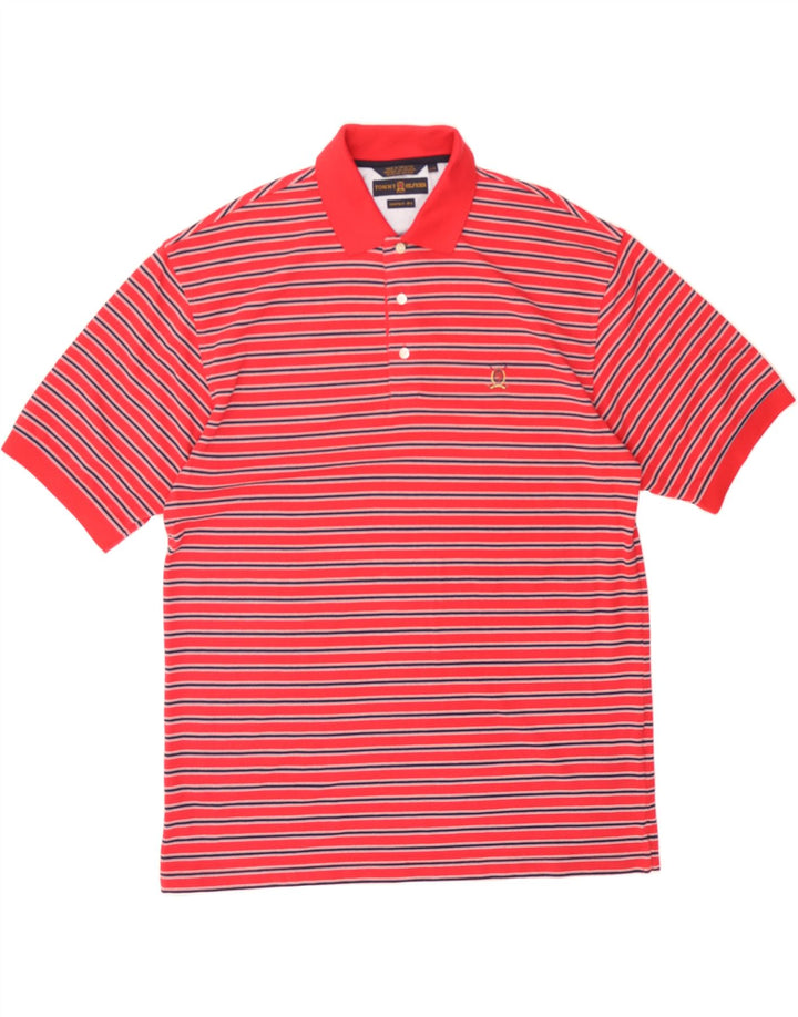 TOMMY HILFIGER Mens Polo Shirt Large Red Striped Cotton Vintage Tommy Hilfiger and Second-Hand Tommy Hilfiger from Messina Hembry 