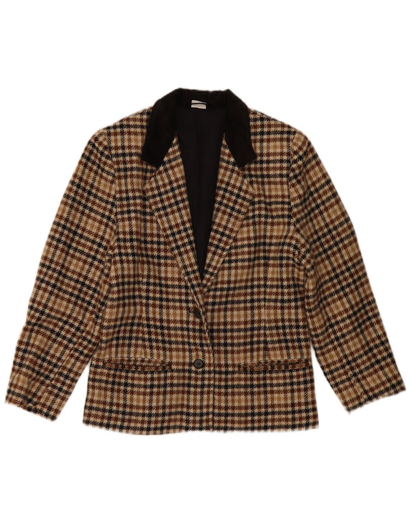 Vintage Womens 2 Button Blazer Jacket UK 14 Medium Beige Houndstooth