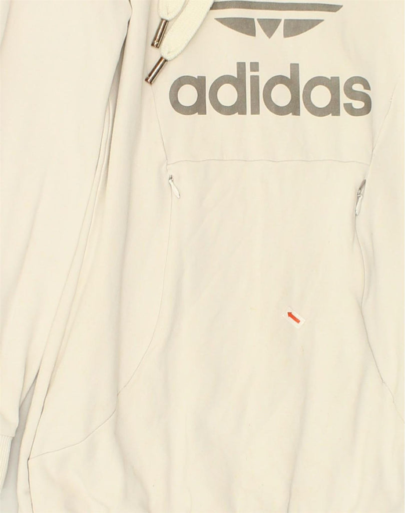 ADIDAS Womens Longline Graphic Hoodie Jumper UK 8 Small Off White Cotton | Vintage Adidas | Thrift | Second-Hand Adidas | Used Clothing | Messina Hembry 