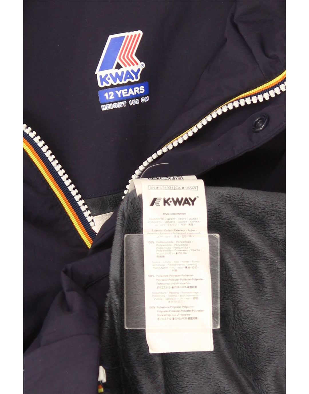 K-Way Boys Hooded Windbreaker Jacket 11-12 Years Navy Blue Polyamide