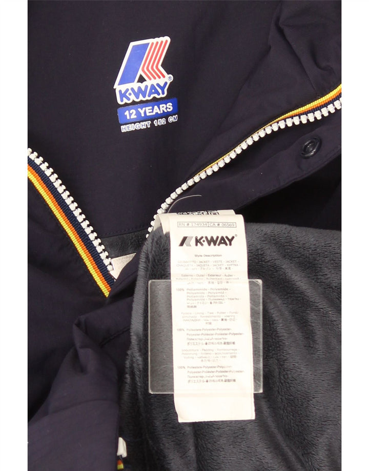 K-Way Boys Hooded Windbreaker Jacket 11-12 Years Navy Blue Polyamide