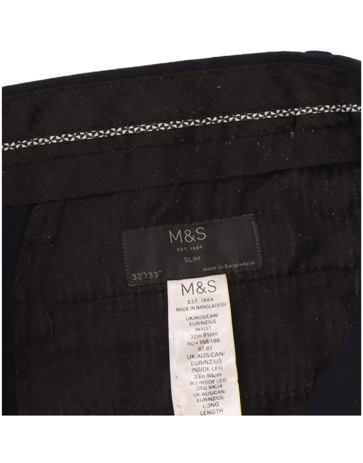 Marks & Spencer Mens Slim Chino Trousers W32 L33 Navy Blue Polyester