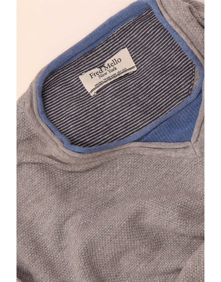 Fred Mello Mens V-Neck Jumper Sweater Medium Grey
