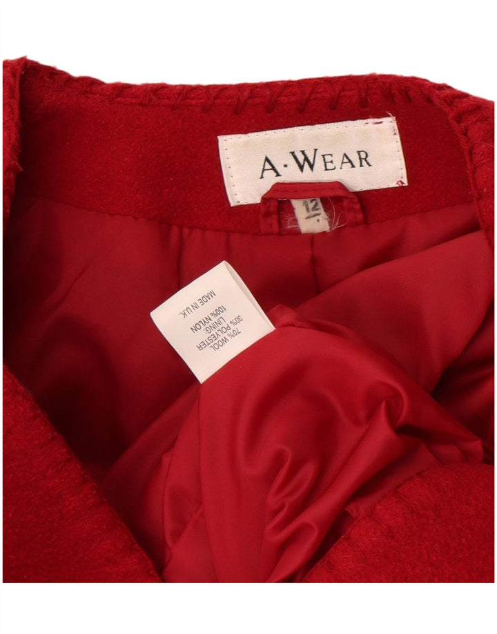 A.Wear Womens 3 Button Blazer Jacket UK 12 Medium Red Wool